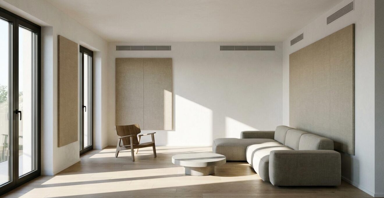 Vista moderna di un appartamento ristrutturato in condominio italiano anni '70 con miglioramento del comfort abitativo