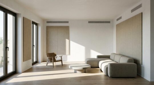 Vista moderna di un appartamento ristrutturato in condominio italiano anni '70 con miglioramento del comfort abitativo