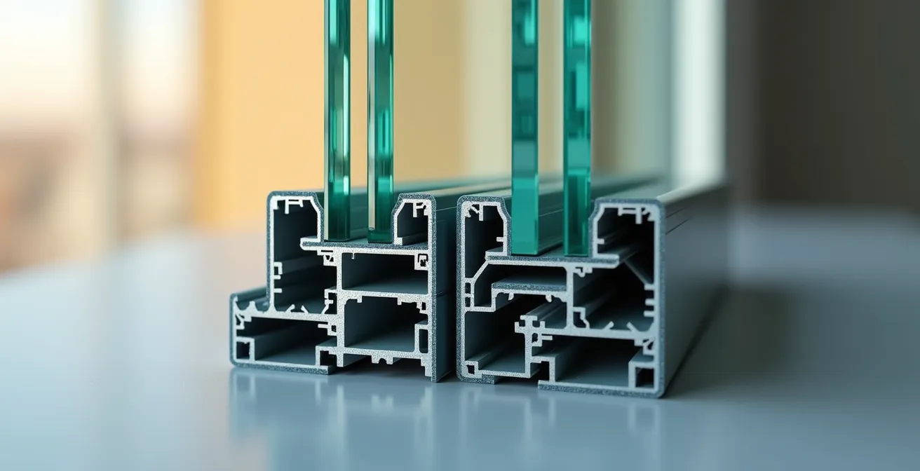 Sezione tecnica comparativa tra vetro doppio stratificato e triplo vetro standard