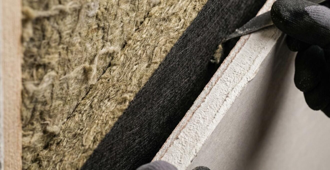 Dettaglio tecnico di una controparete acustica ultrasottile installata in appartamento