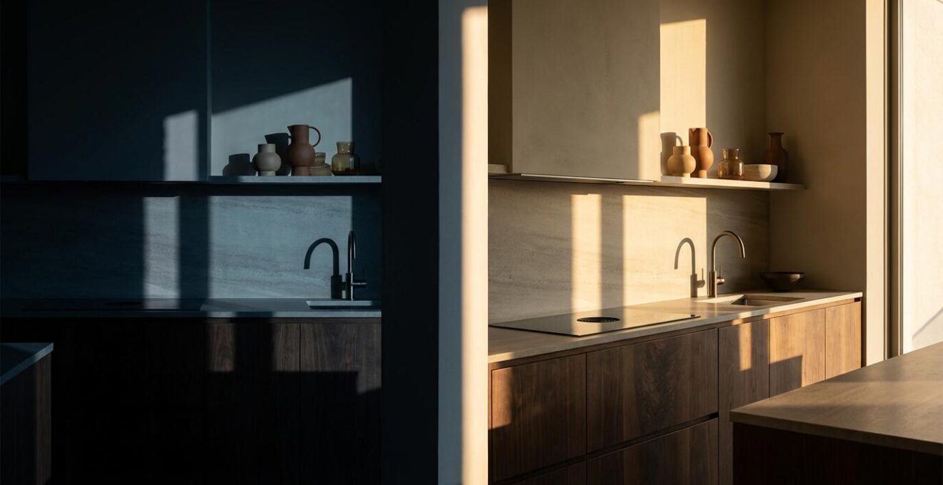 Cucina di design italiano con linee minimaliste e materiali naturali pregiati