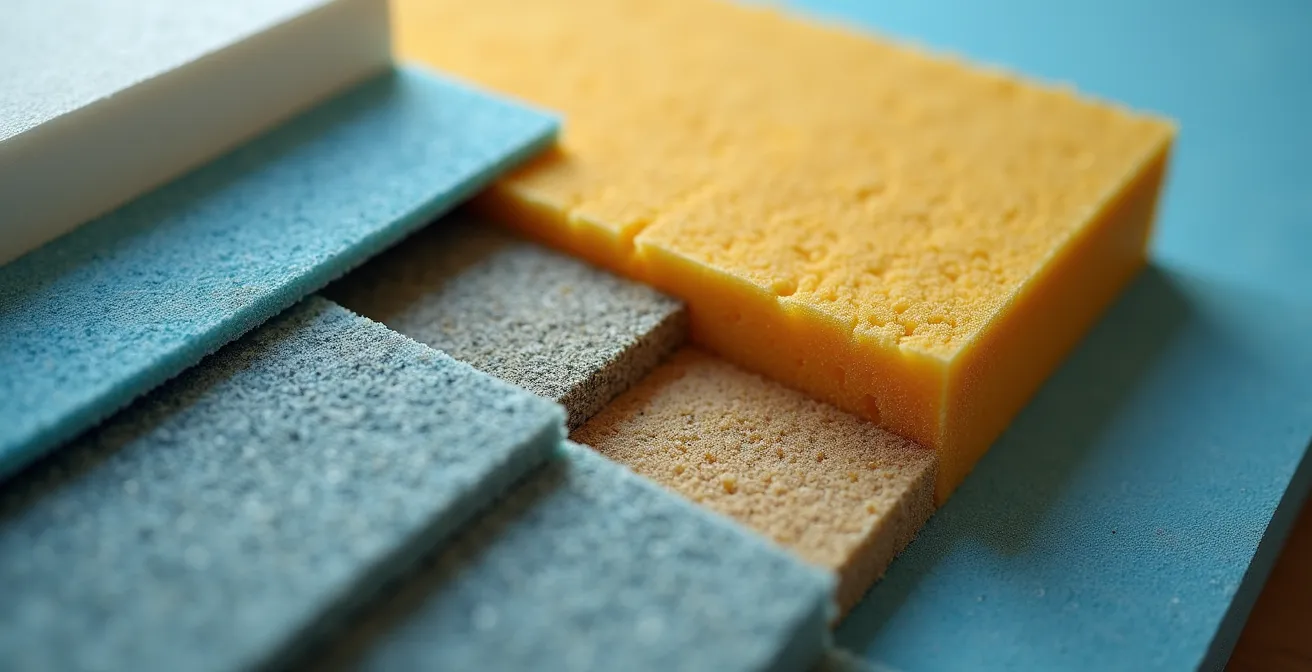 Vista macro di materiali isolanti e tecnologie per l'efficientamento energetico