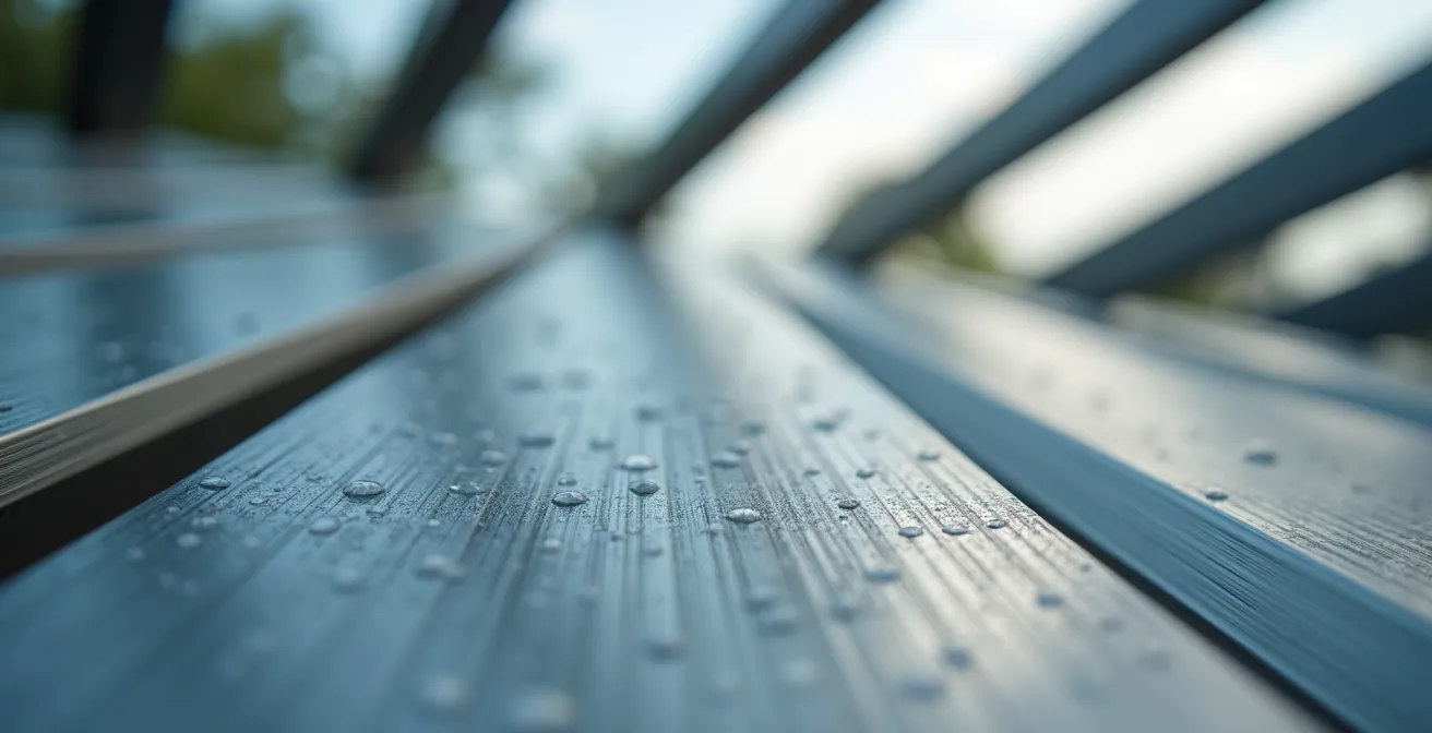 Vista macro delle lamelle orientabili di una pergola bioclimatica in alluminio