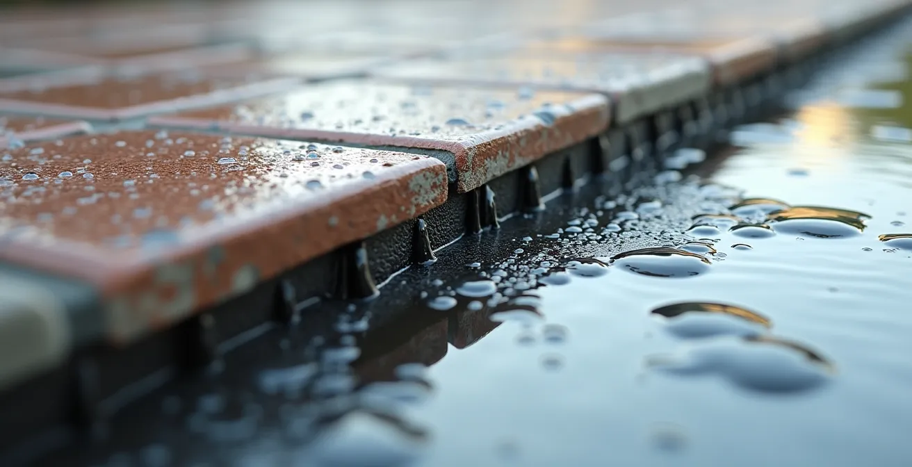 Sezione tecnica di un terrazzo che mostra il sistema di pendenze e drenaggio