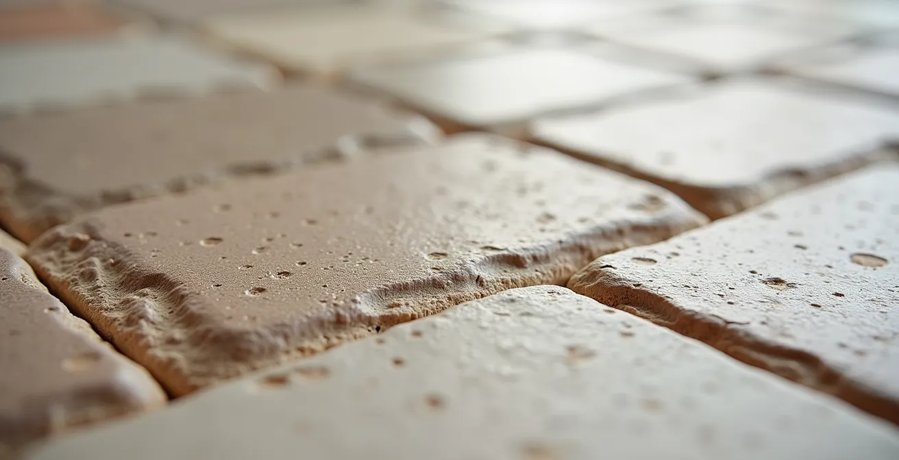 Campionatura di stuccatura su piastrelle in gres effetto pietra con diversi colori