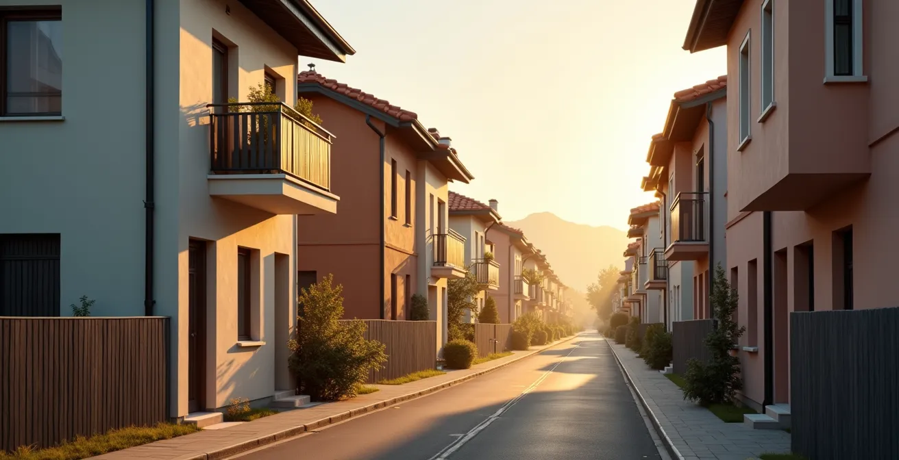 Cronologia visiva della trasformazione edilizia in Italia verso una maggiore efficienza energetica entro il 2030.