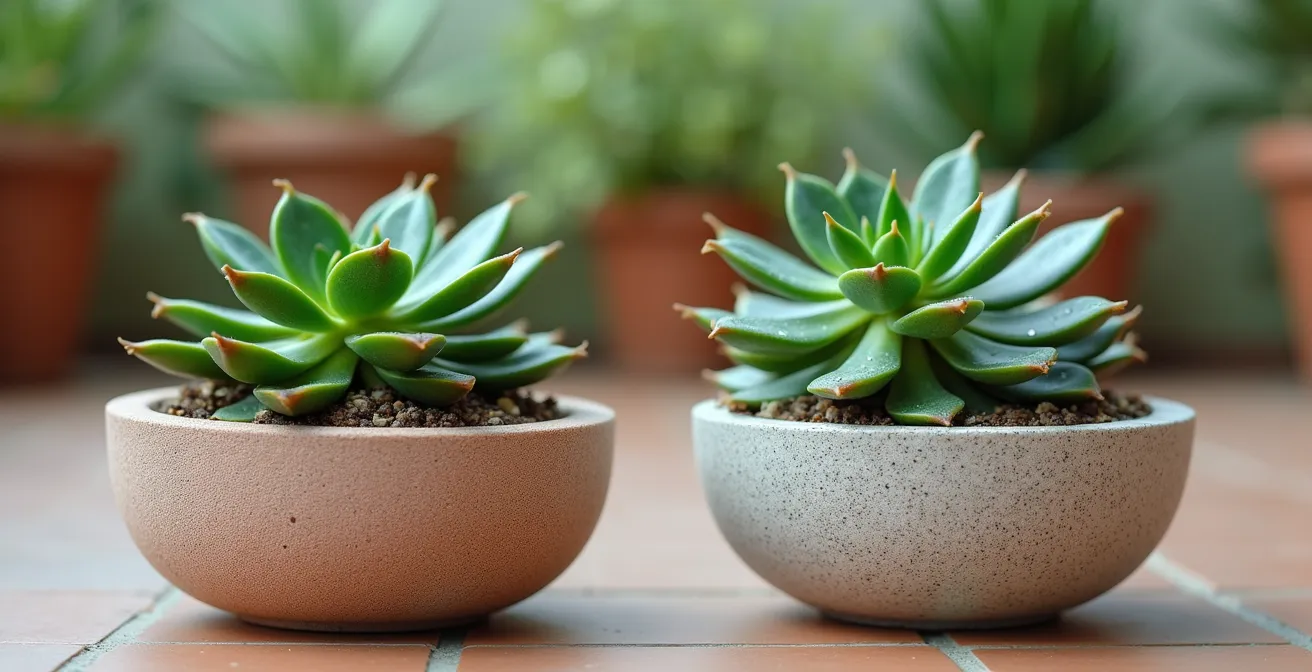 Confronto vasi leggeri in resina e fibra di vetro su balcone italiano